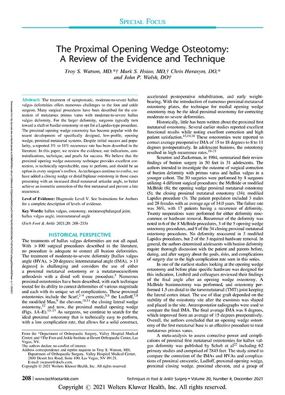 THE PROXIMAL OPENING WEDGE OSTEOTOMY: A REVIEW OF THE EVIDENCE AND TECHNIQUE